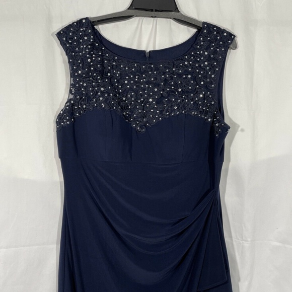 NEW‎ Alex Evenings [ 16 ] Embroidered Side Ruched Gown in Navy Blue - Picture 8 of 12